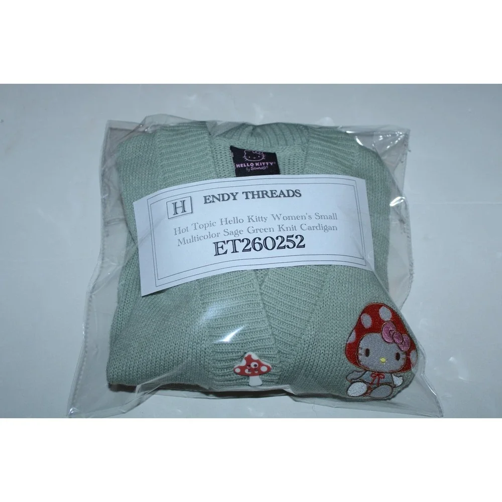 Hot Topic Hello Kitty Women's Small Multicolor Sage Green Knit Cardigan - Picture 10 of 11